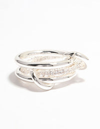 Silver Plated Stacked Rings With Connected Links - link has visual effect only