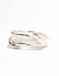 Silver Plated Stacked Rings With Connected Links - link has visual effect only