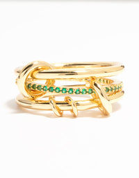 Gold Plated Connected Links & Green Diamante Ring - link has visual effect only