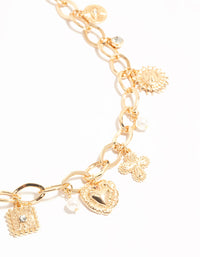 Gold Pearl & Heart Charm Short Necklace - link has visual effect only