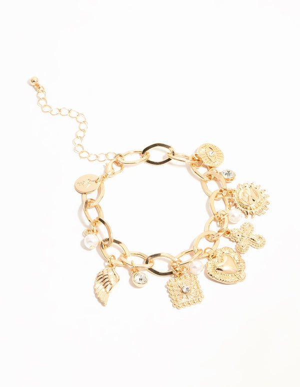 Gold Sun & Heart Charm Bracelet