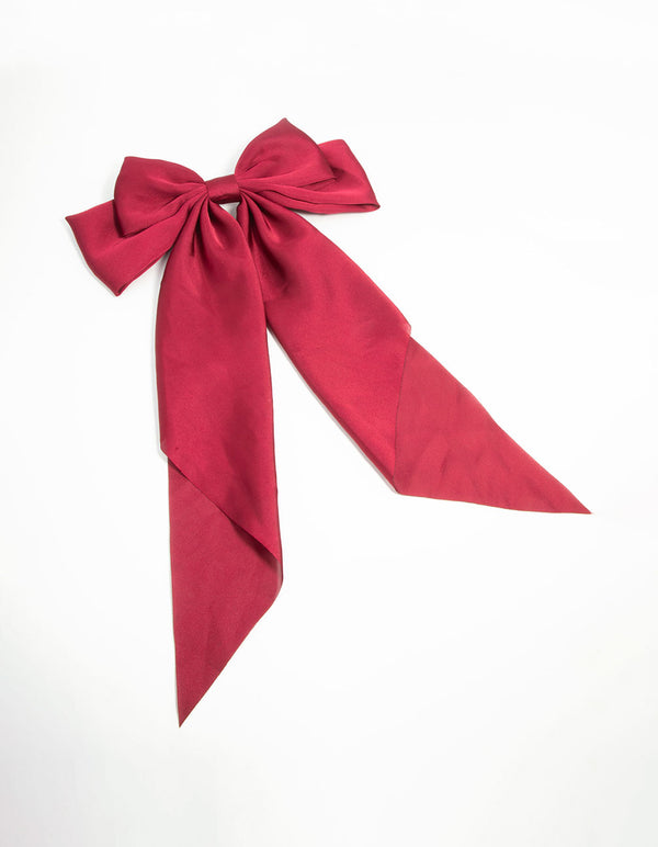 Red Satin Fabric Bow Drop Clip