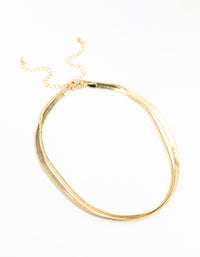 Gold Plated Herringbone Chain Necklaces 2-Pack - link has visual effect only