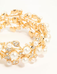 Gold Diamante Flower & Pearls Stretch Bracelet - link has visual effect only