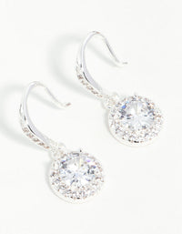 Silver Plated Round Halo Cubic Zirconia Drop Earrings - link has visual effect only