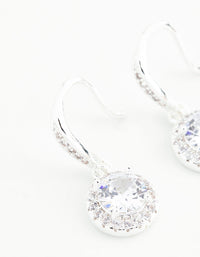 Silver Plated Round Halo Cubic Zirconia Drop Earrings - link has visual effect only