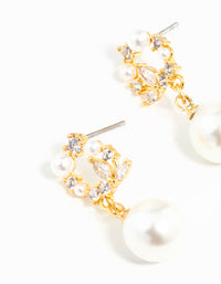 Gold Plated Cubic Zirconia Cluster & Freshwater Pearl Drop Earrings - link has visual effect only