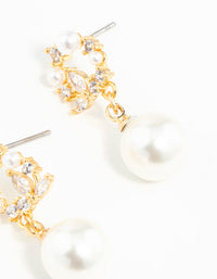 Gold Plated Cubic Zirconia Cluster & Freshwater Pearl Drop Earrings - link has visual effect only