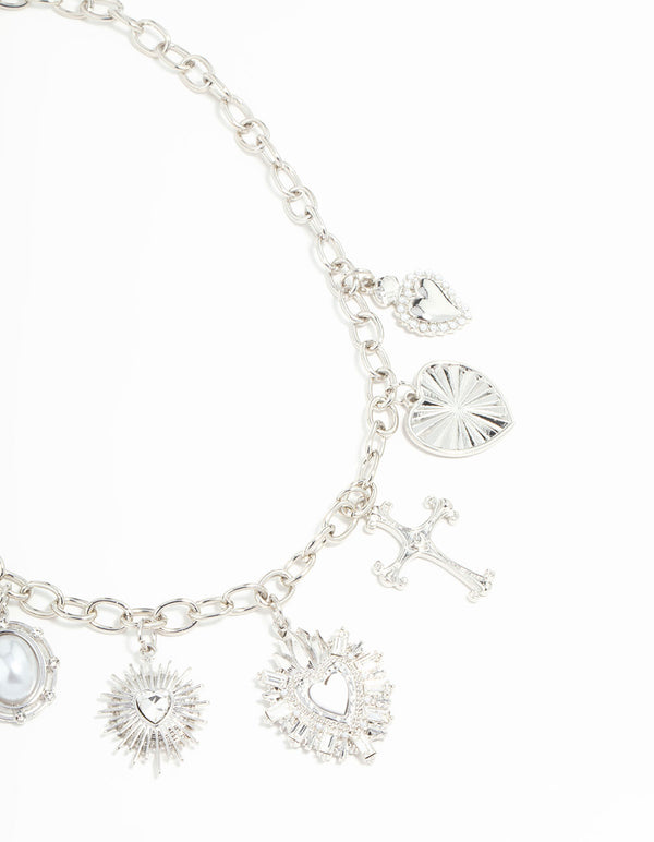 Silver Heart & Cross Charm Necklace