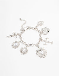 Silver Bow & Heart Charm Bracelet - link has visual effect only