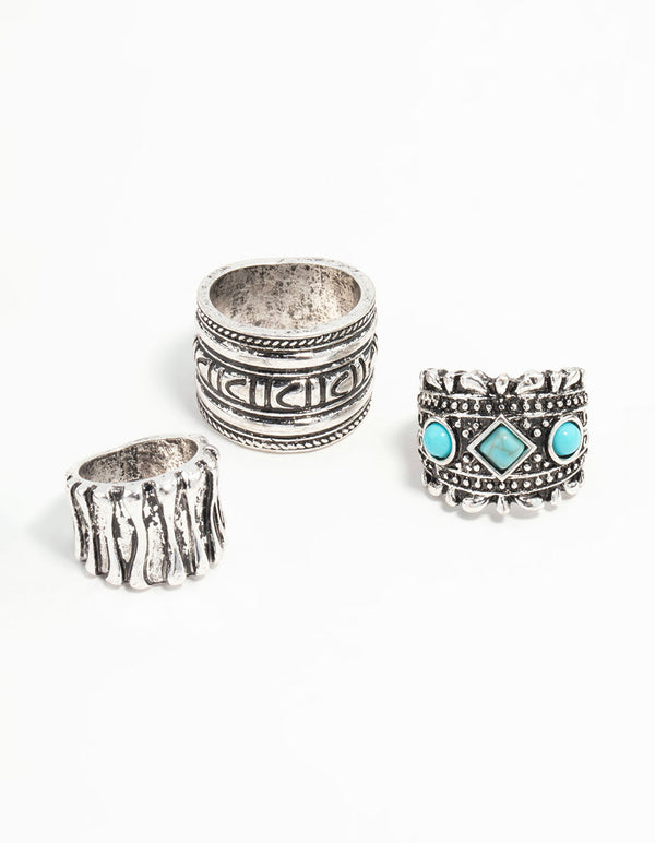 Antique Silver Turquoise Rings 3-Pack