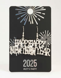 Silver Happy New Year Diamante Drop Earrings - link has visual effect only