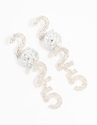 Silver 2025 Disco Ball & Diamante Drop Earrings - link has visual effect only