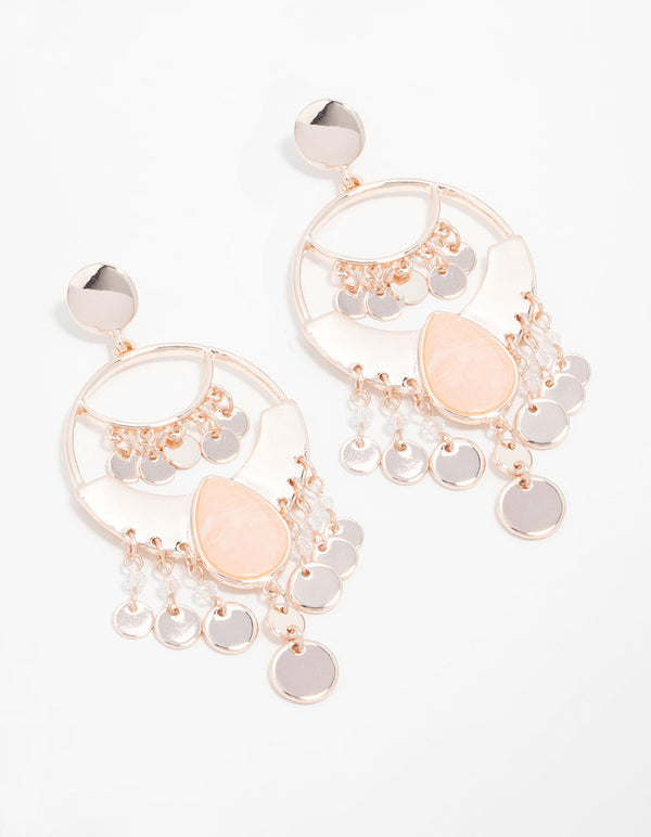 Rose Gold Bead & Disc Drop Earrings