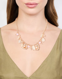 Rose Gold Flower & Leaf Charm Short Necklace - link has visual effect only