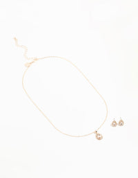 Rose Gold Diamante Teardrop Necklace & Earrings Set - link has visual effect only