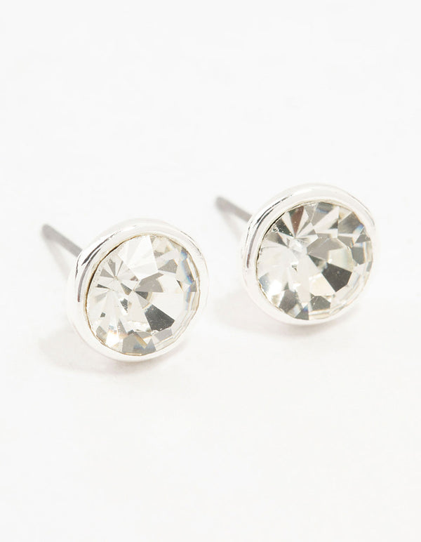 Silver Diamante With Frame Stud Earrings