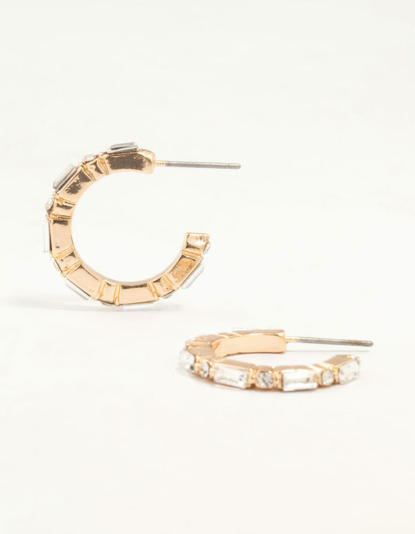 Gold Mixed Shape Diamante Hoop Earrings