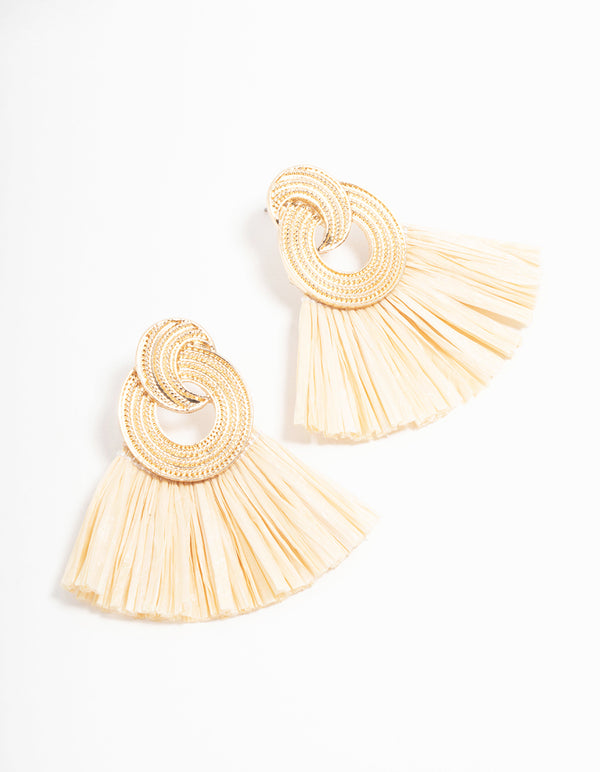 Gold Raffia Fan Drop Earrings