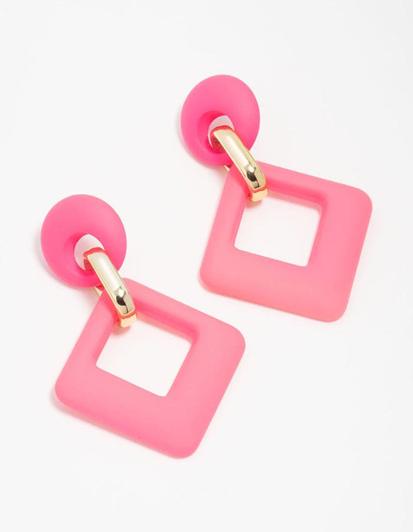 Gold Pink Diamond Shaped Link Earrings