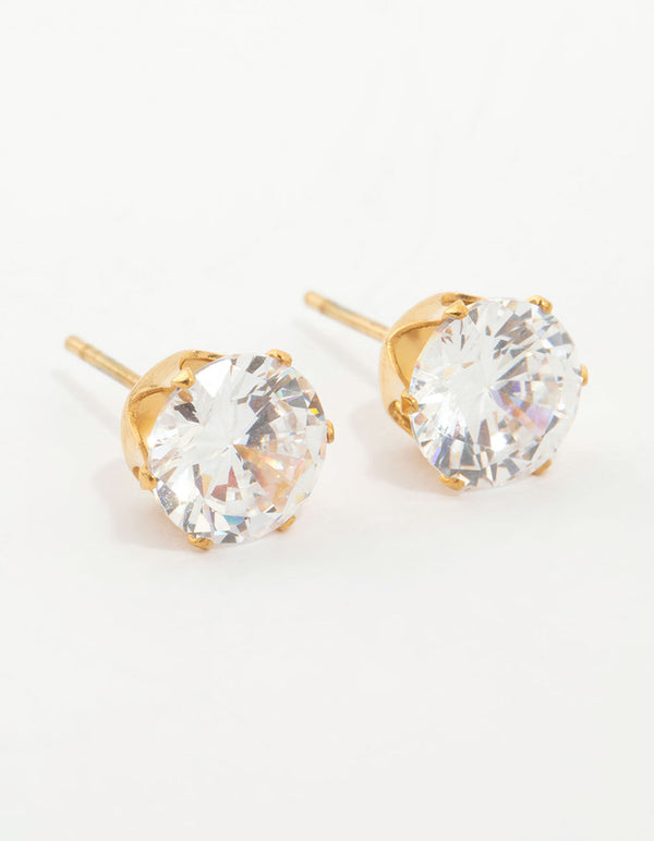 Waterproof Gold Plated Stainless Steel Cubic Zirconia Stud Earrings