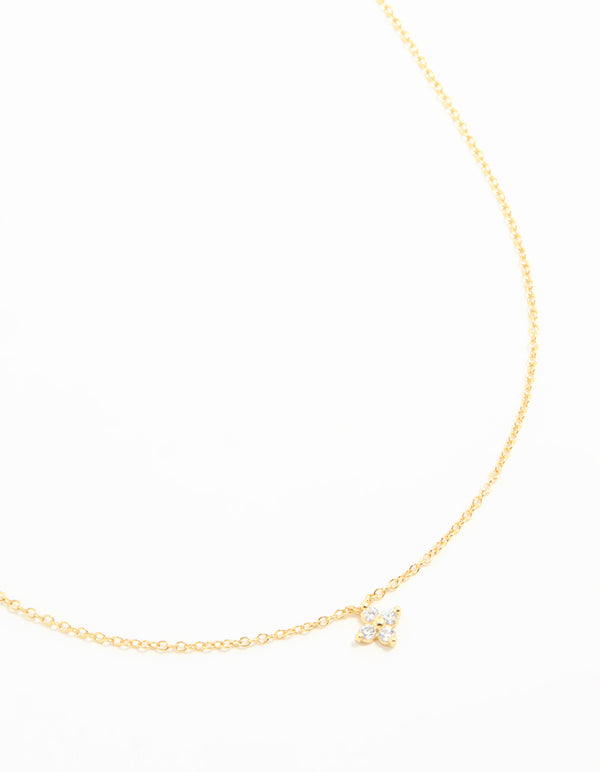 Gold Plated Sterling Silver Cubic Zirconia Flower Necklace