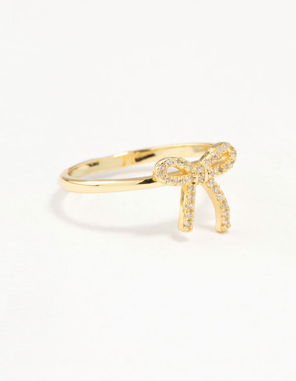 Gold Plated Sterling Silver Cubic Zirconia Bow Ring