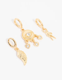 Gold Plated Diamante Eye & Angel Wing Charms 3-Pack - link has visual effect only