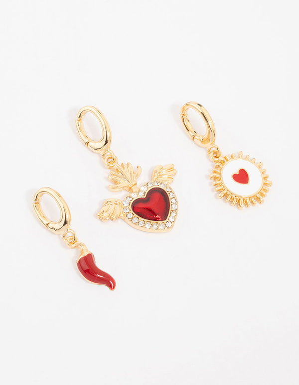 Gold Plated Heart & Chilli Charms 3-Pack