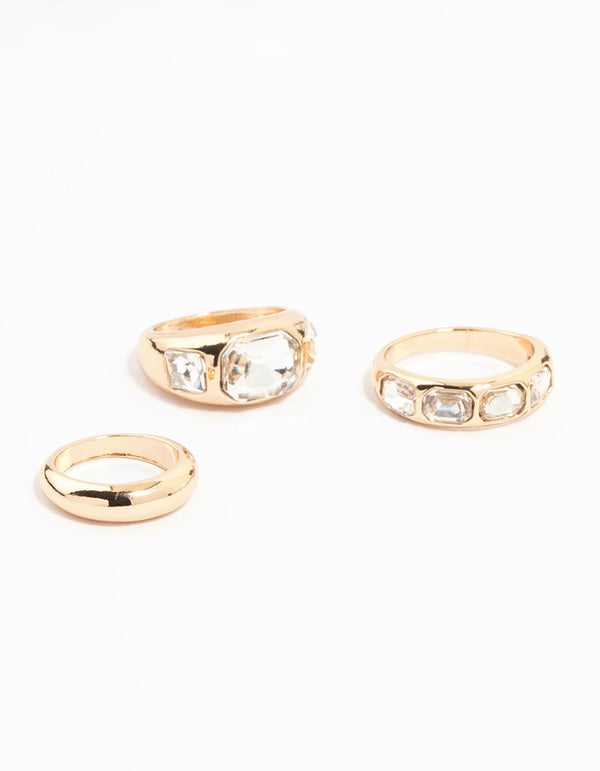 Gold Diamante Dome Stacking Rings 3-Pack