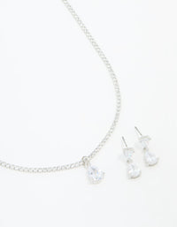 Silver Cubic Zirconia Drop Pear Necklace & Earrings Set - link has visual effect only