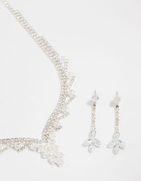 Silver Cubic Zirconia Geometric Pear V-Necklace & Earrings Set - link has visual effect only