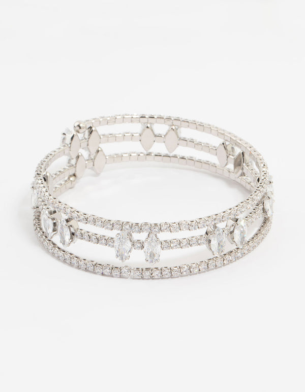 Silver Cubic Zirconia Marquise Wrap Bangle