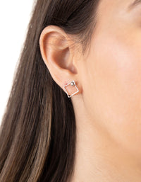 Rhodium Square Diamante Stud Earrings - link has visual effect only