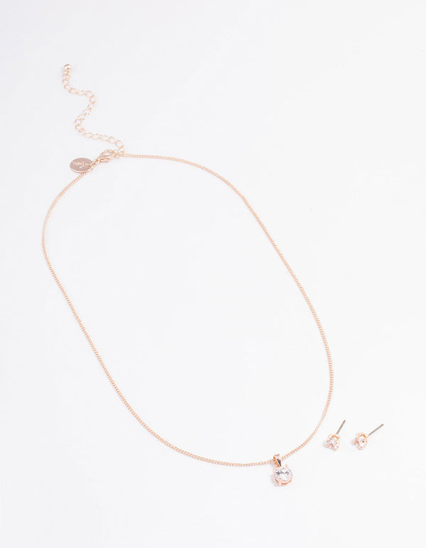 Rose Gold Cubic Zirconia Necklace Earrings Set - Lovisa