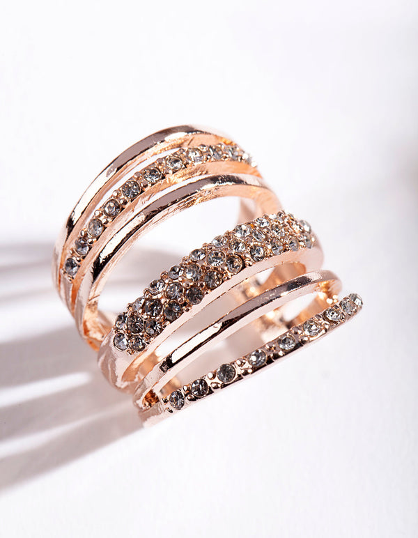 Rose Gold Six Layer Diamante Band Ring