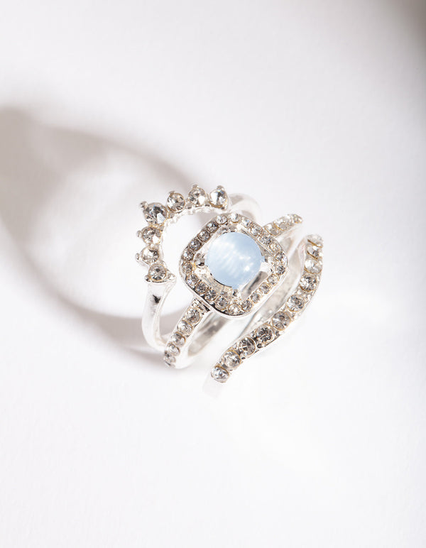 Rhodium Blue Stone Engagement Ring Stack