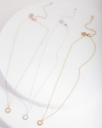 Mixed Metal Diamante Sun Necklace Trio - link has visual effect only