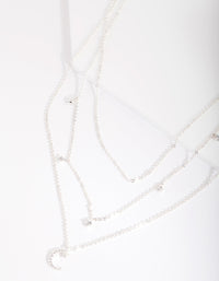 Silver Cubic Zirconia 3 Row Moon & Droplet Necklace - link has visual effect only