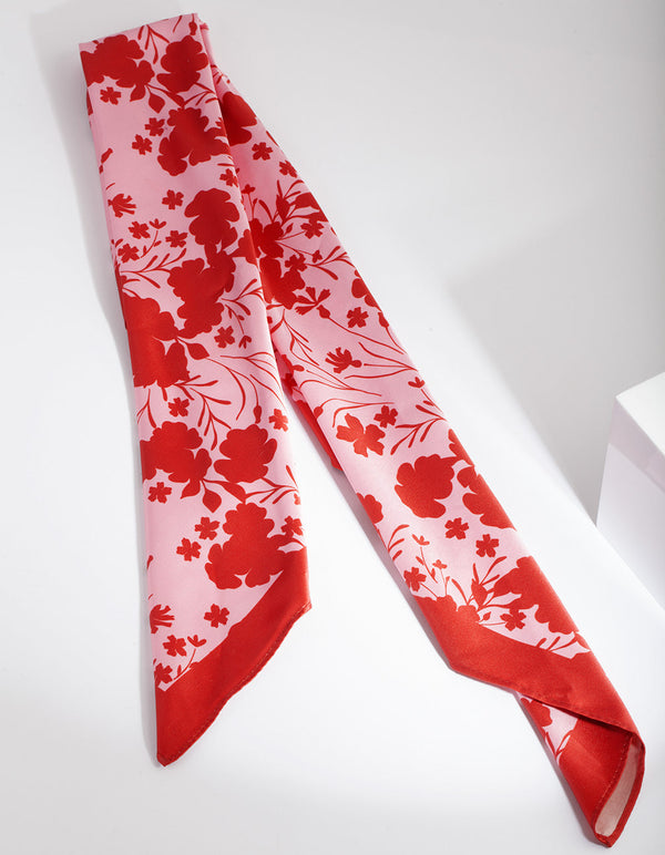 Red & Blush Floral Fabric Bandana Hair Scarf