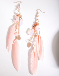 Rose Gold Pink Feather Chain Drop Earrings - link has visual effect only