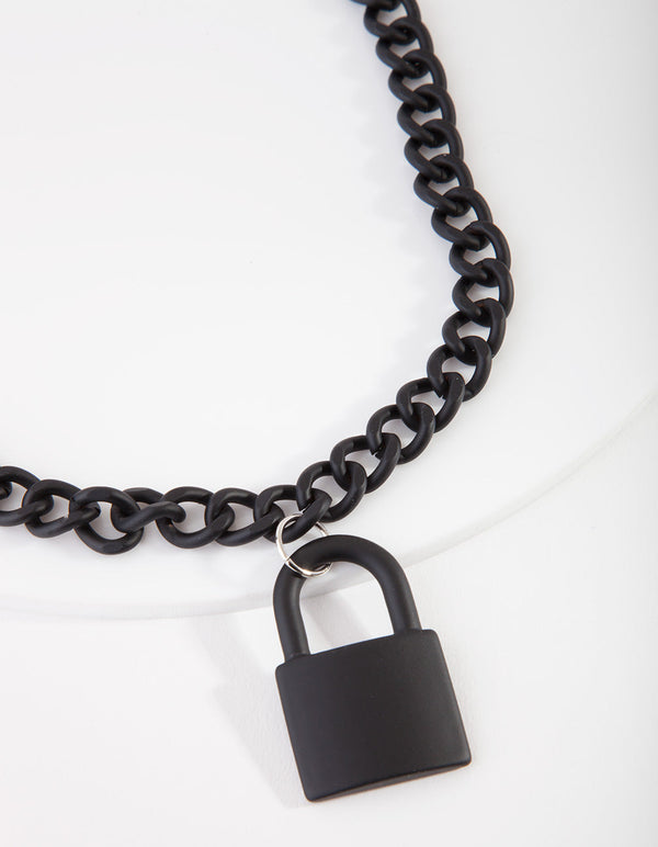 Black Chain Padlock Necklace