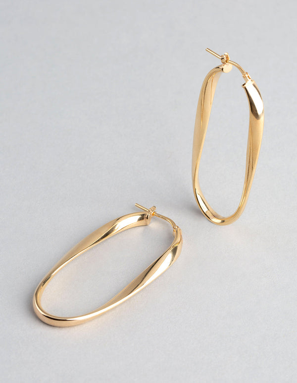 Gold Plated Sterling Silver Oval Twist Hoop Earrings