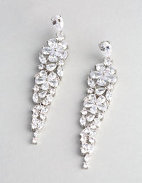 Rhodium Cubic Zirconia Statement Flower Drop Earrings - link has visual effect only