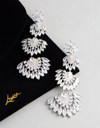 Rhodium Cubic Zirconia Statement Fan Drop Earrings - link has visual effect only