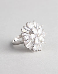 Rhodium Cubic Zirconia Statement Flower Burst Ring - link has visual effect only