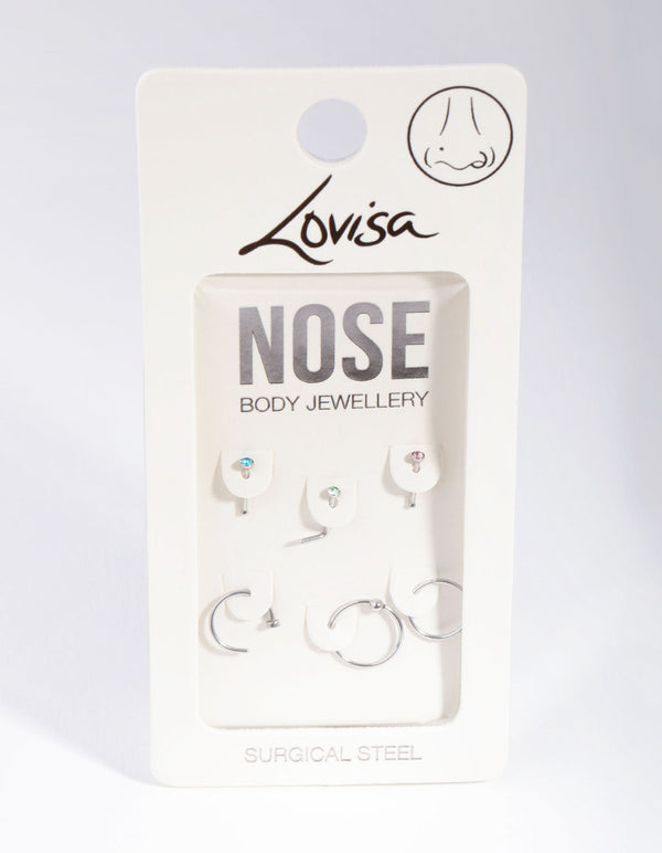 Rhodium Classic Mixed Nose Piercing 6-Pack - Lovisa