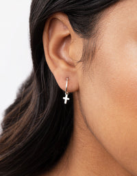 Silver Stud Mini Cross Hoop Earrings - link has visual effect only