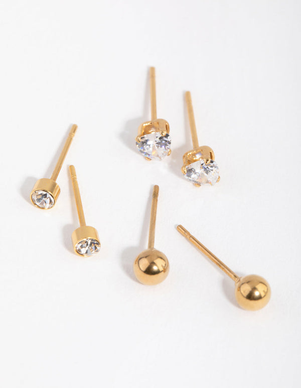 24ct Gold Plated Titanium Love Pack Stud Earrings