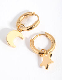 24 Carat Gold Plated Titanium Star & Moon Huggie Earrings - link has visual effect only